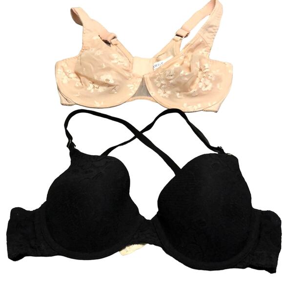 Lot of 2 36C bras beige Olga black Maidenform Woman Underwire - Picture 1 of 6